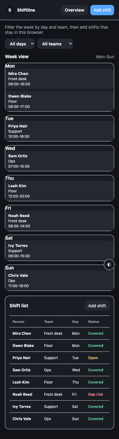 Cursor: Schedule in the dark theme at 390px.