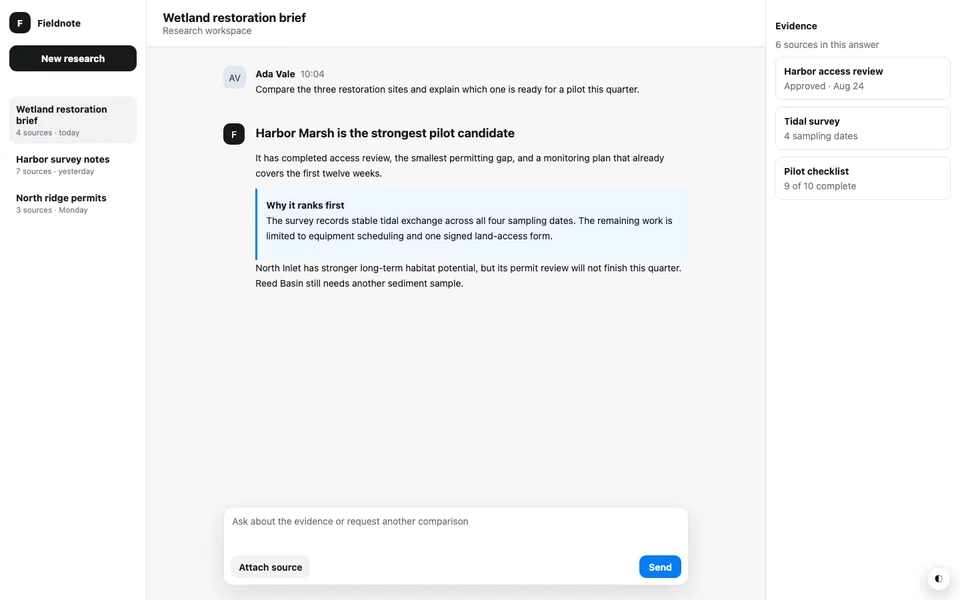 Fieldnote Assistant cloned page screenshot
