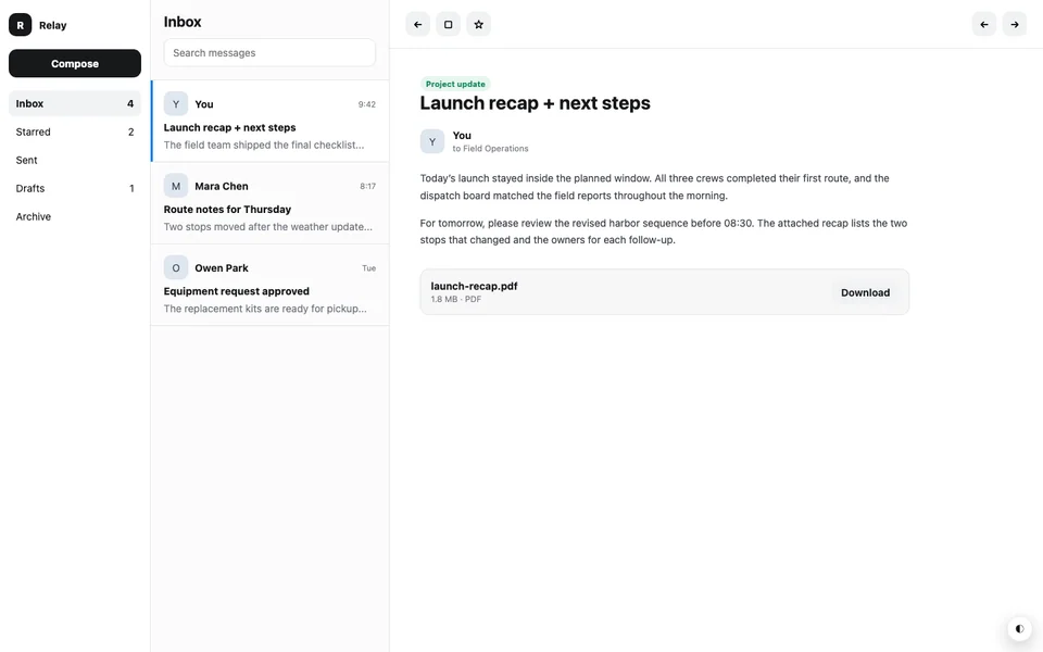 Relay Mailroom cloned page screenshot
